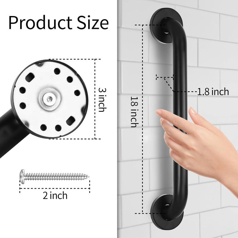 JAKARDA 2pack 18inch Handicap Grab Bar for Shower, Shower Handles for Elderly, Shower Grab Bars for Seniors with Concealed Screws Black - Image 5